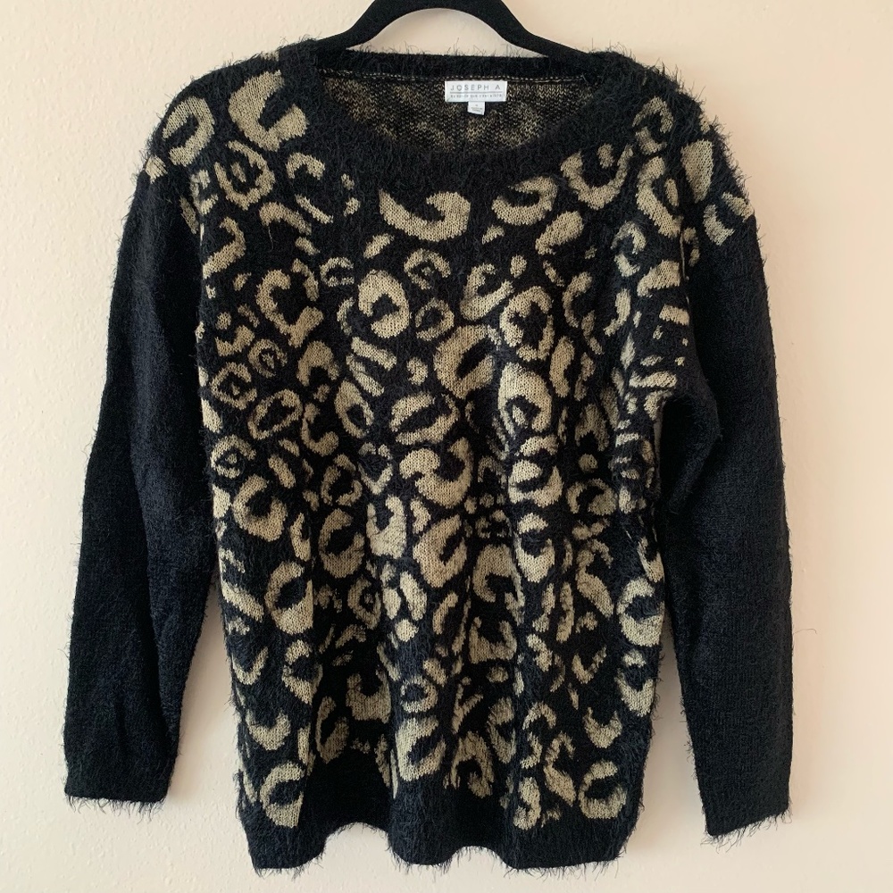 Joseph A Black/Gray Fuzzy Leopard Sweater Eyelash Knit // Size Small
